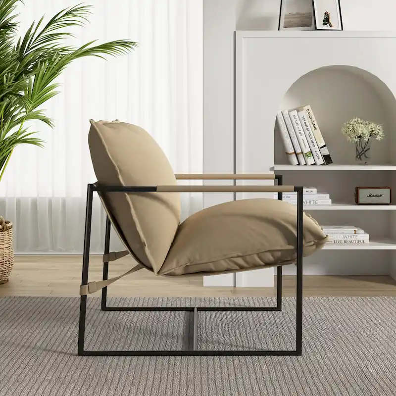 Metal Framed Accent Chair Sling Armchair with Bag Cushion
