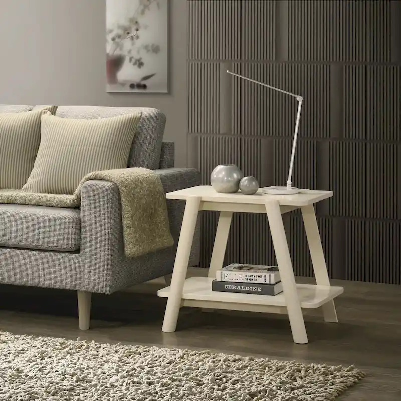 Mid-Century End Table - Wood, Sculptural Design, Storage Shelf, 26.77W x 21.65H