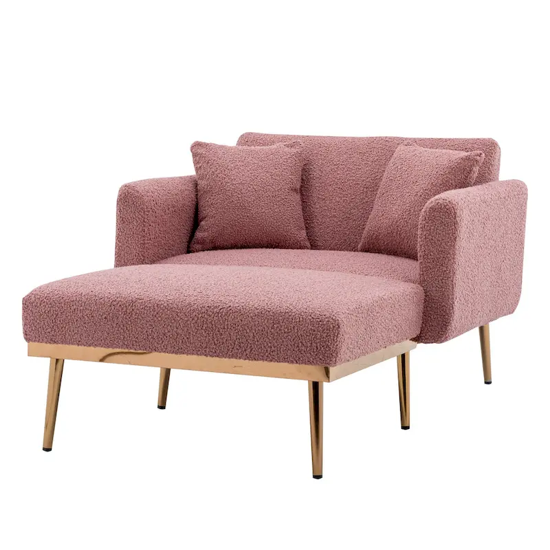 Teddy Fabric Upholstered Living Room Sleeper Sofa Chair With Rose Golden feet