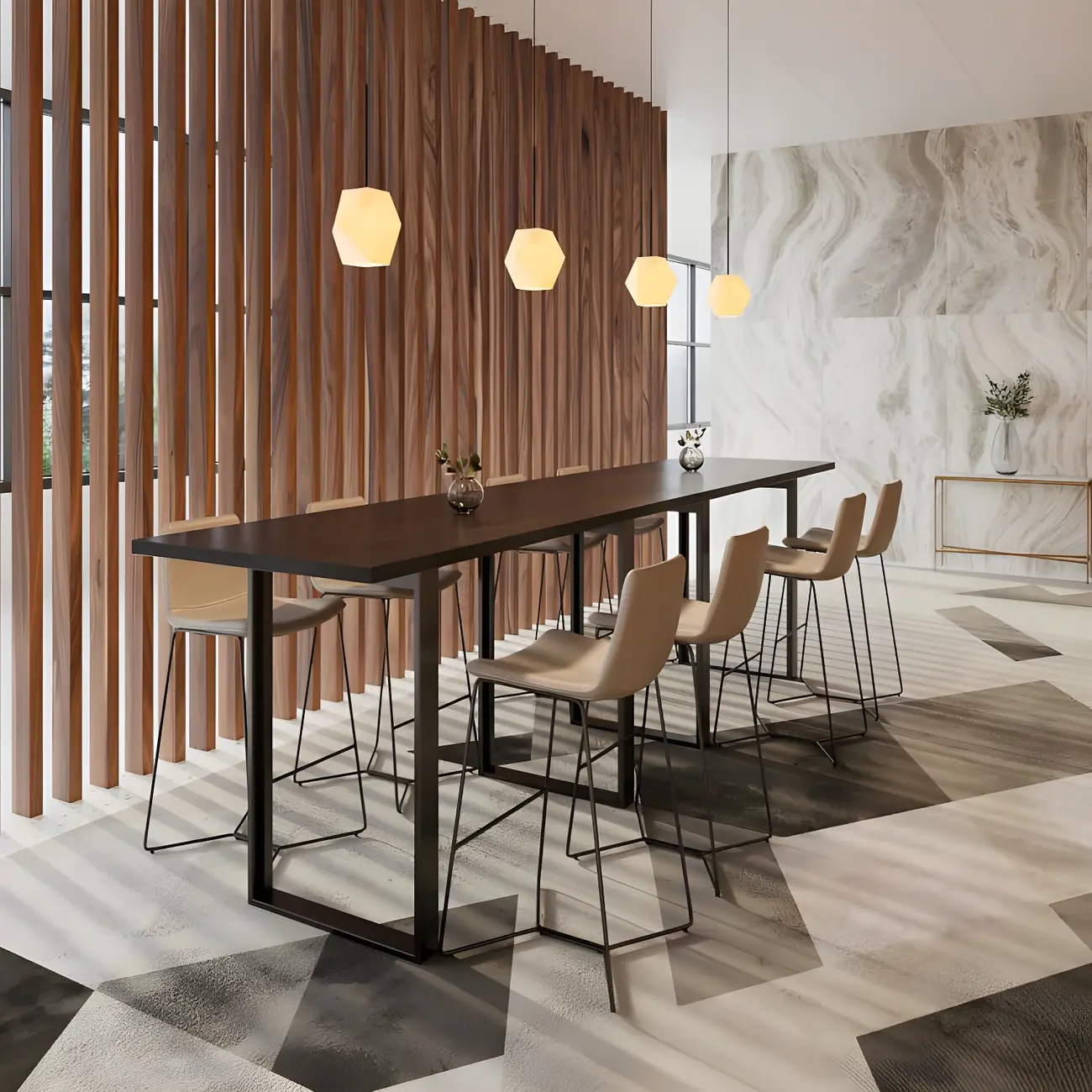 Industrial Walnut Rectangular Large Dining Bar Table