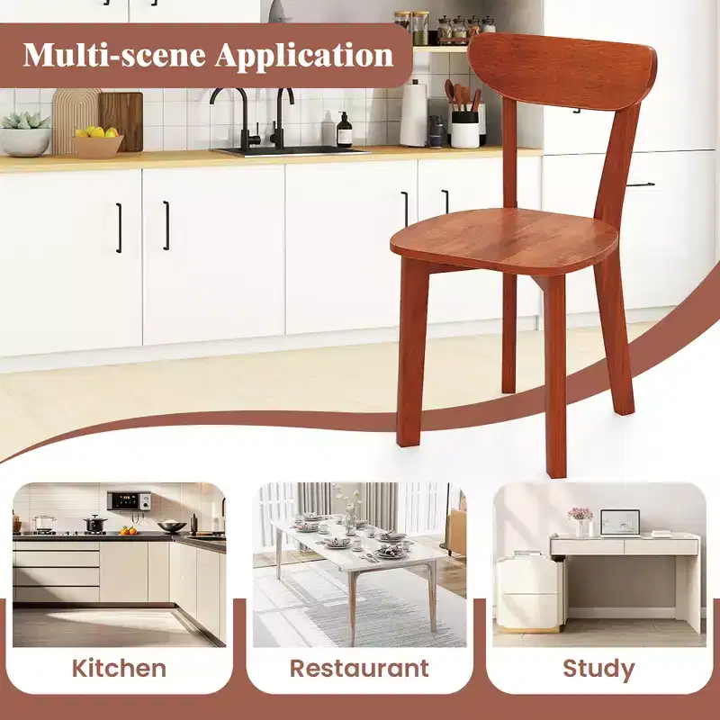 Solid Wood Dining Chair w/ Curved Backrest & Rubber Wood Frame