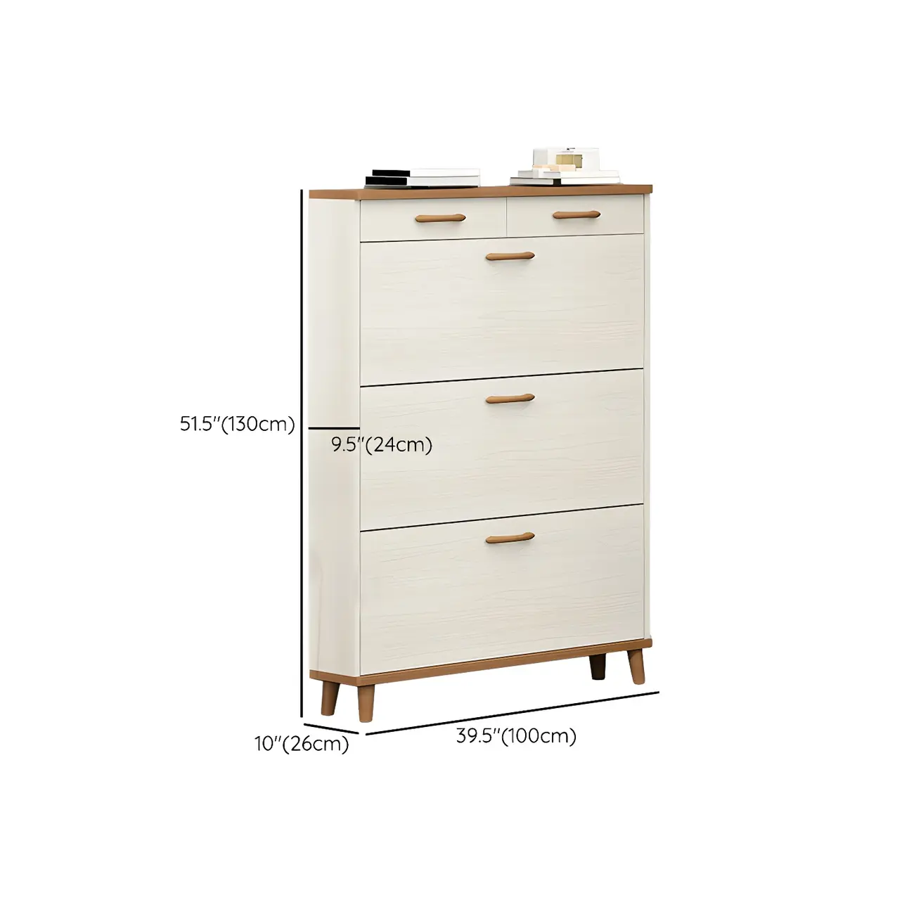 Narrow Beige Solid Wood Drop Front Shoe Cabinet