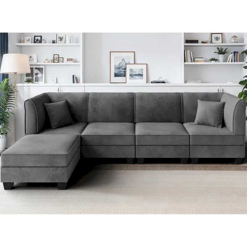 Futzca Sectional Couch Modular Sofa, 116 Velvet L-Shaped Couch Sofa