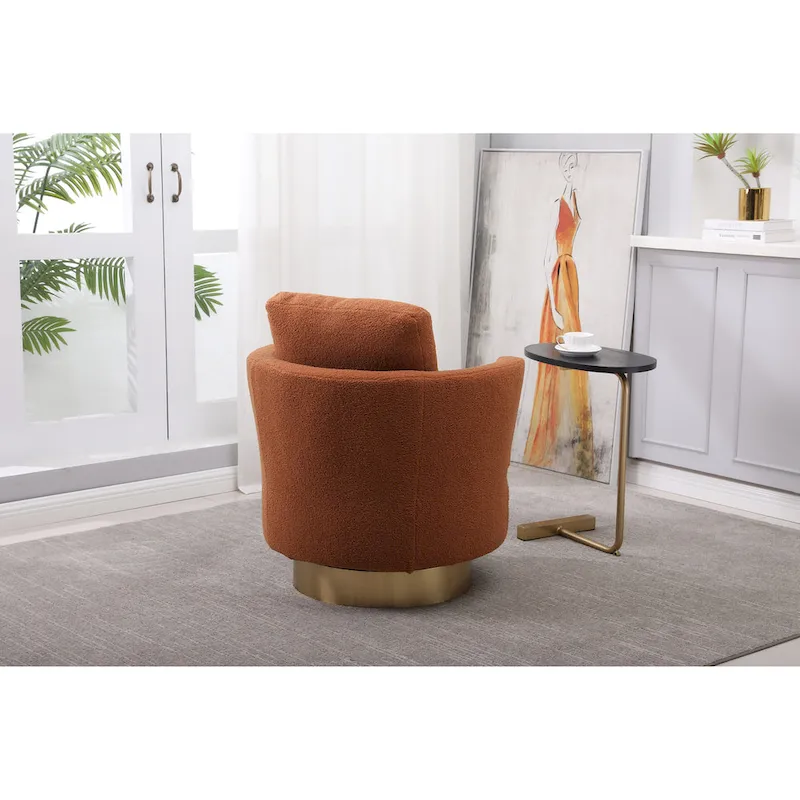 Brown Modern 29.6 Upholstered Swivel Barrel Chair with Gold Stainless Steel Base
