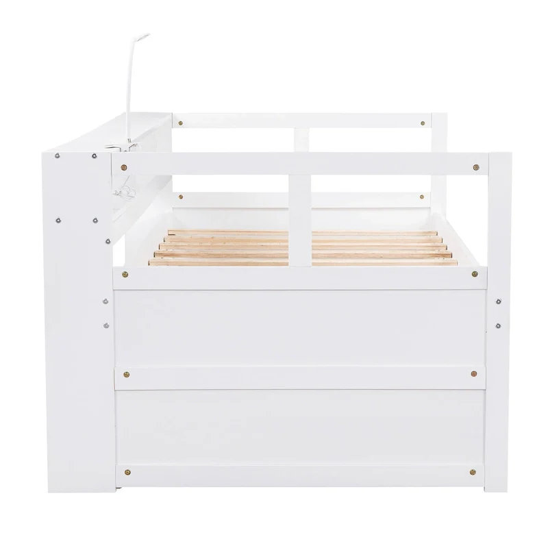 Twin XL Wood Daybed with 2 Trundles and USB Charging Design