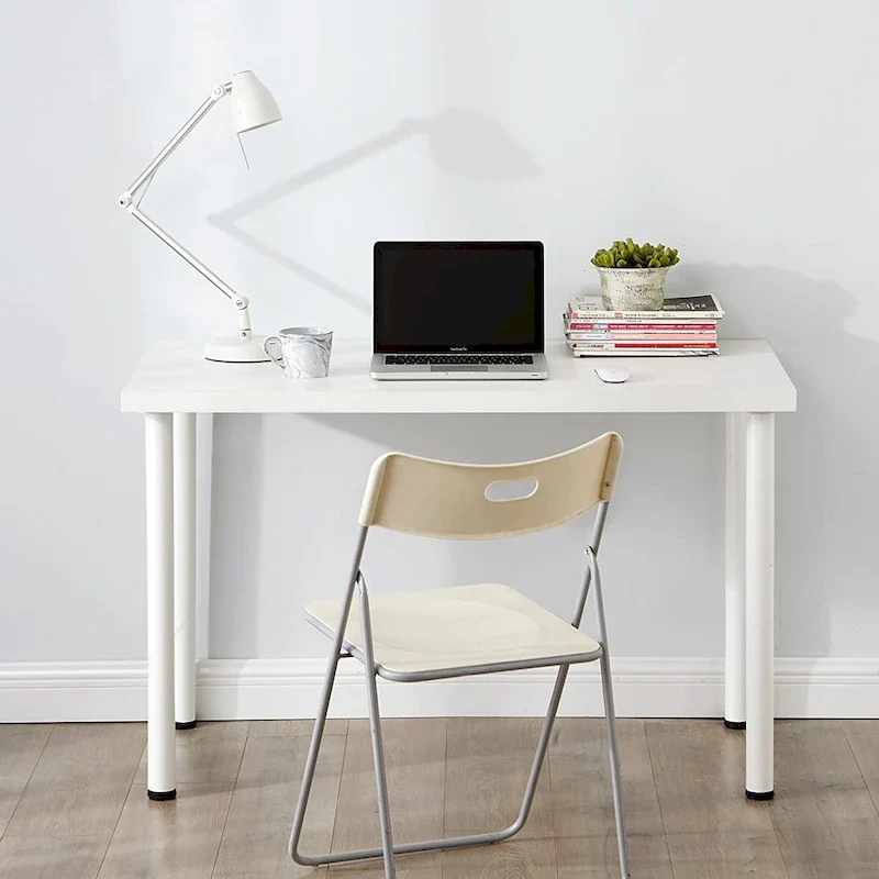 Minimalist Steel Leg Desk – White / Black, Single
