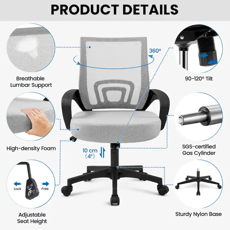 Yaheetech Adjustable Ergonomic Office Chair MidBack Mesh Swivel Chair