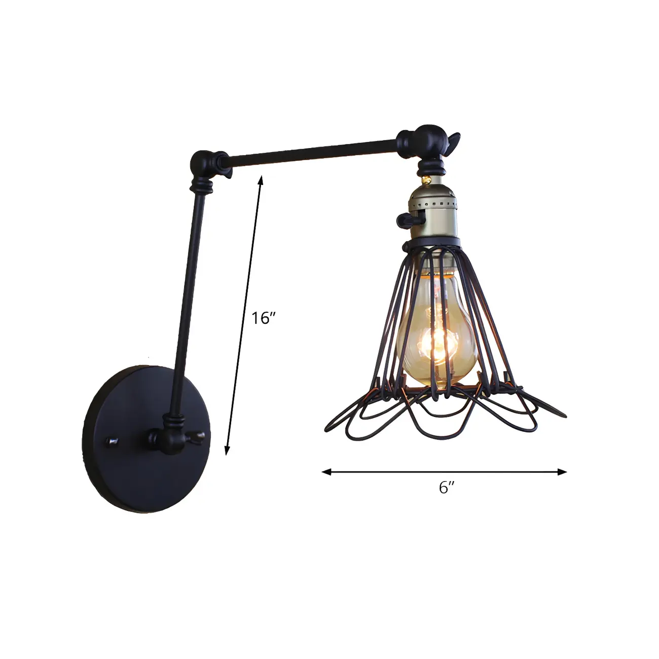 Industrial Black Wire Cage Swing Arm Wall Light