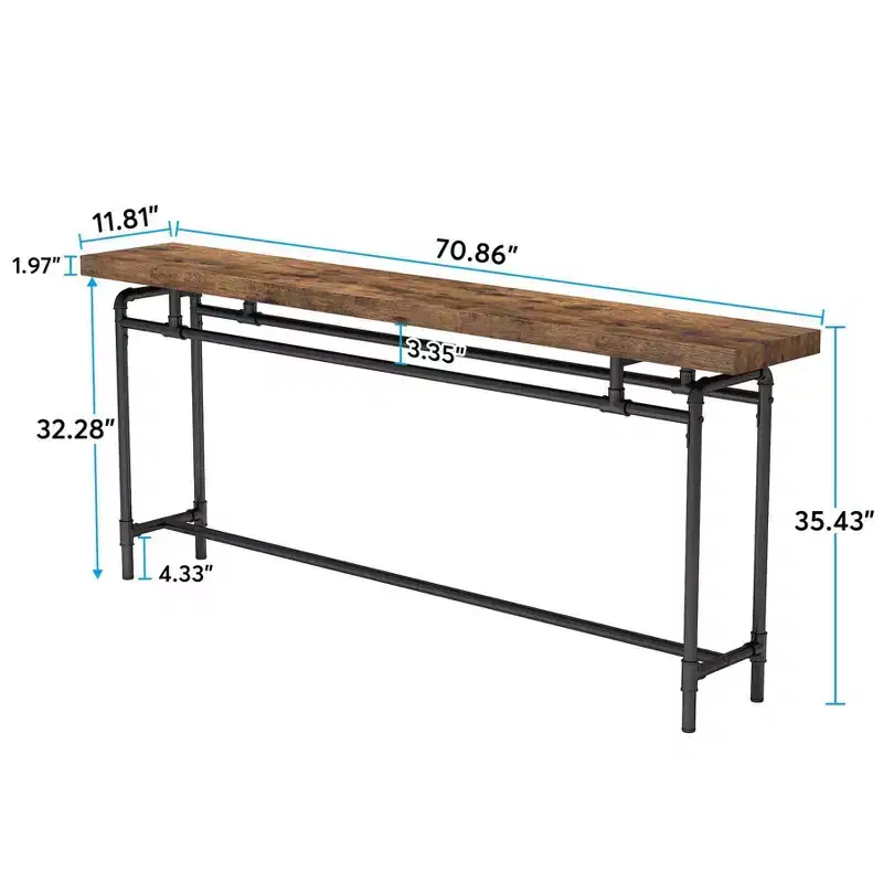 LITTLE TREE 70.9" Industrial Extra Long Console Sofa Table Brown/Black