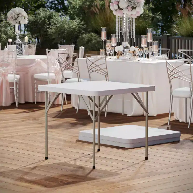 Emma and Oliver 34.25 Square Granite White Plastic Folding Table - Event Folding Table