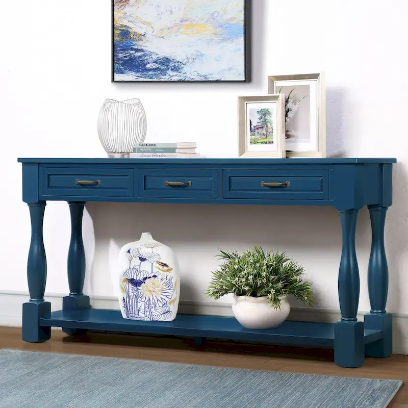 63inch Long Wood Console Table with 3 Drawers