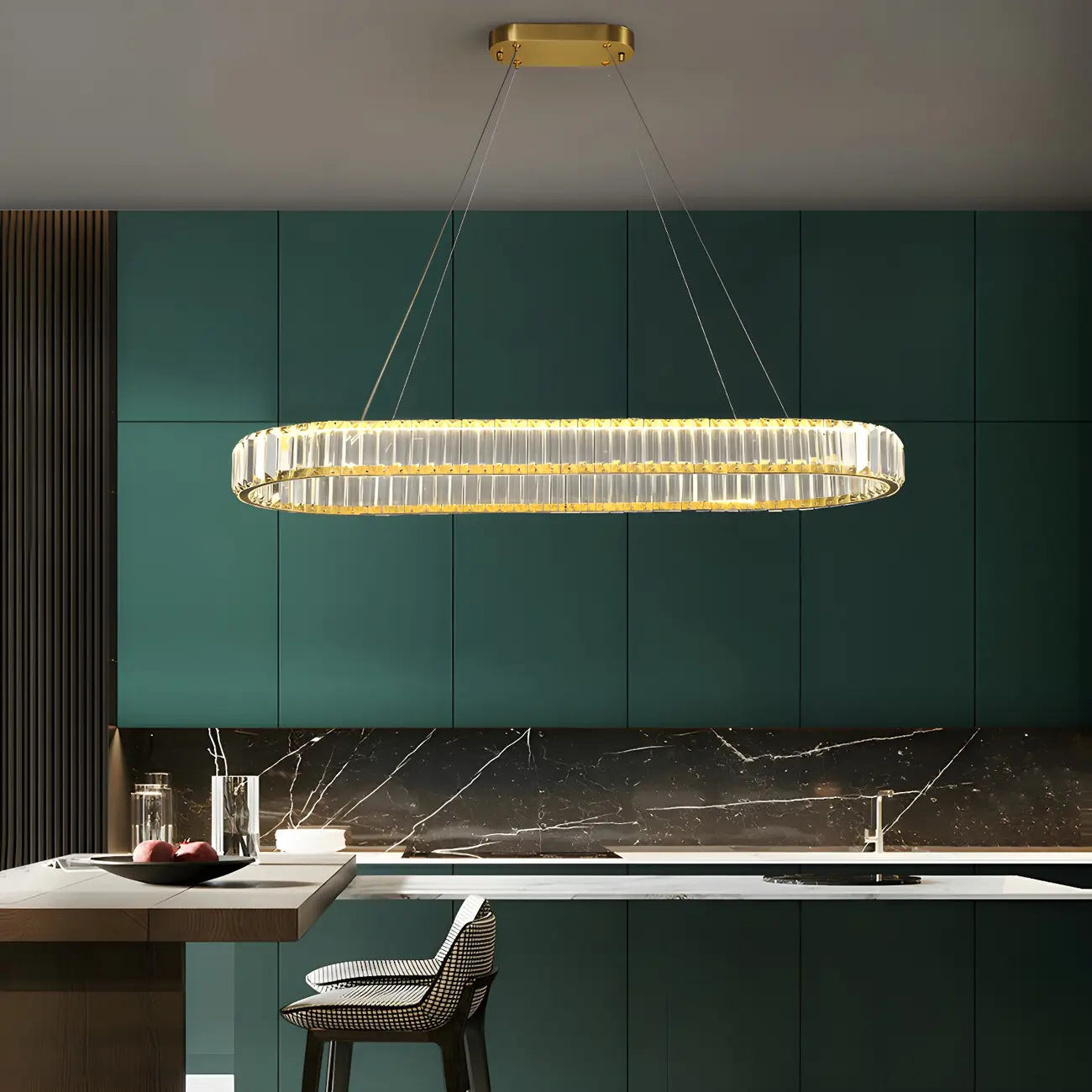 Modern Gold Crystal LED Island Pendant Light for Kitchen