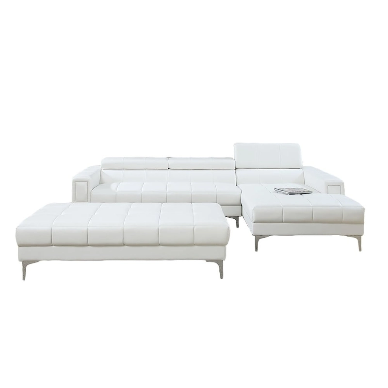 Bobkona Hayden Bonded Leather 2-Pcs Sectional Sofa Loveseat with Adjustable Back. Ottoman included