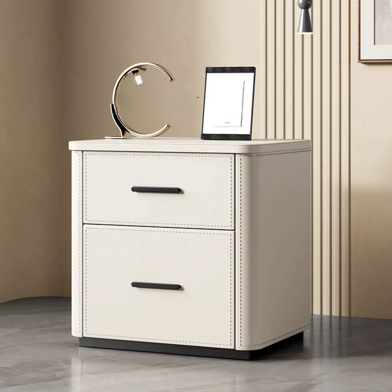 Modern Pine Wood Top 2 Drawers Nightstand