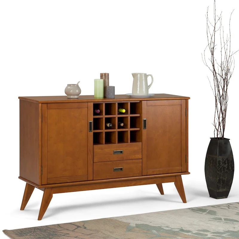 Tierney SOLID HARDWOOD 54 inch Wide Mid Century Modern Sideboard Buffet and Winerack - 54 W x 17 D x 36 H