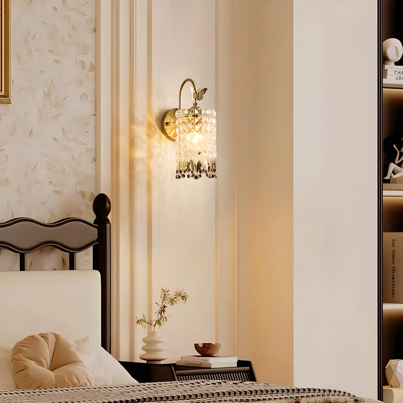 Luxury Golden Gooseneck Cylinder Crystal Wall Sconce