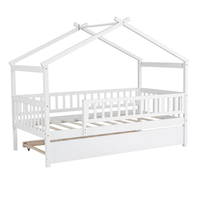 Twin Pine House Bed with Twin Trundle