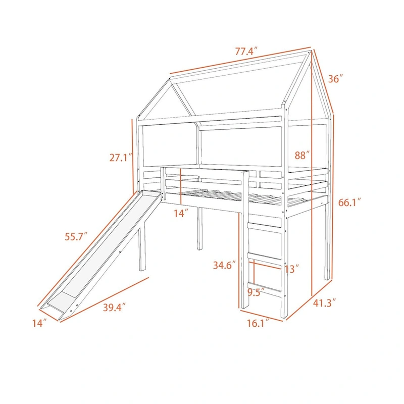 Twin Loft Bed with Slide House Bed with Slide