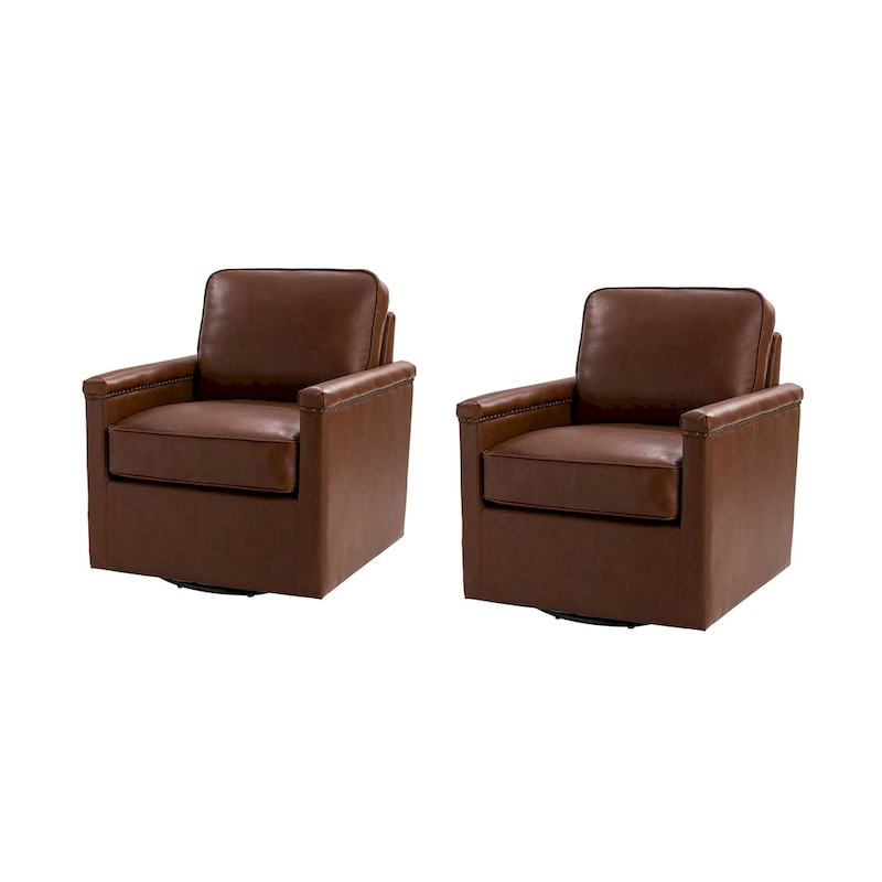 Rita Classic Genuine Leather Swivel Armchair With Nailhead Trims Set Of 2 By HULALA HOME