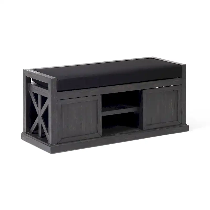 Cantebella Modern Acacia Wood Storage Bench with Cushion by Christopher Knight Home