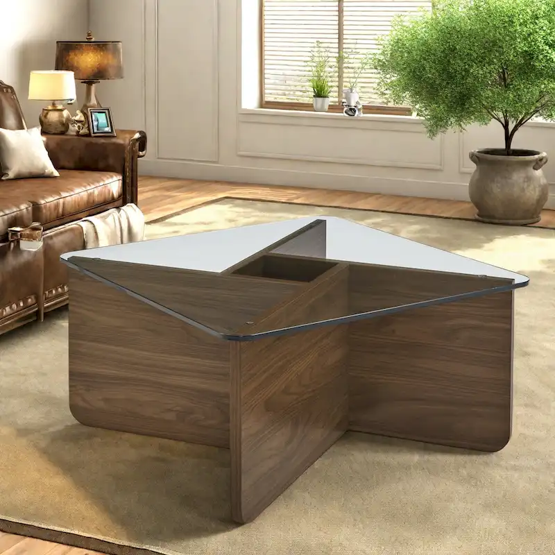 31.5 MDF Modern Coffee Table - Tempered Glass Top and MDF Base for Indoor/Outdoor Use
