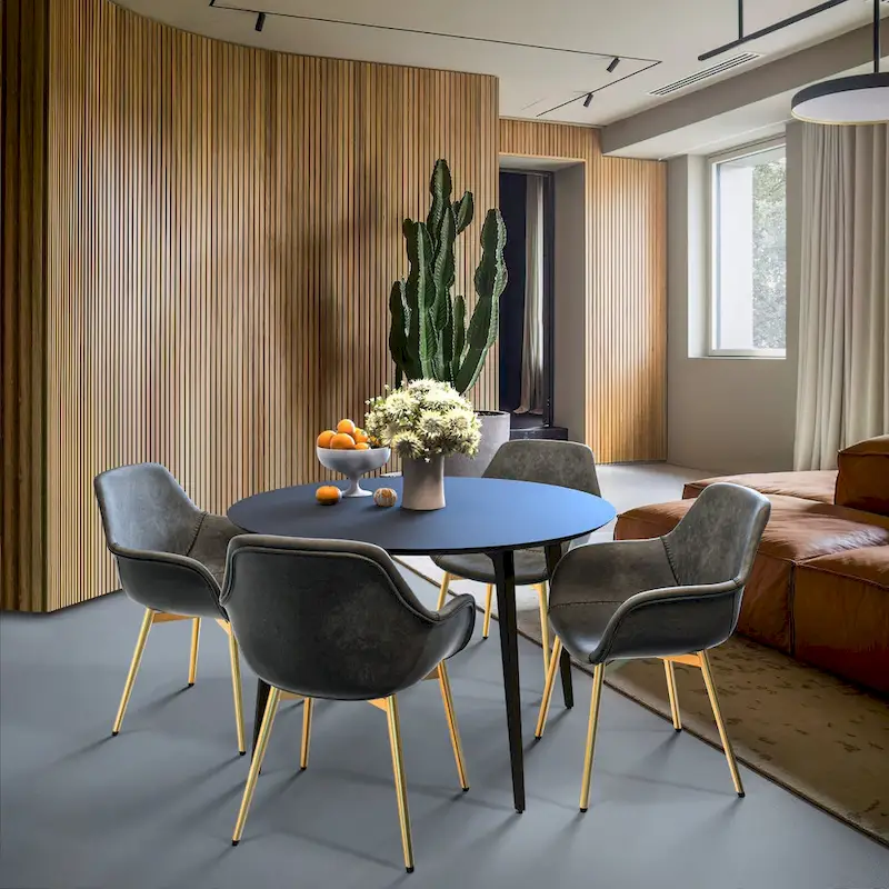 Markley Modern Leather Dining Armchair Set of 4 With Gold Metal Legs Accent Side Chair