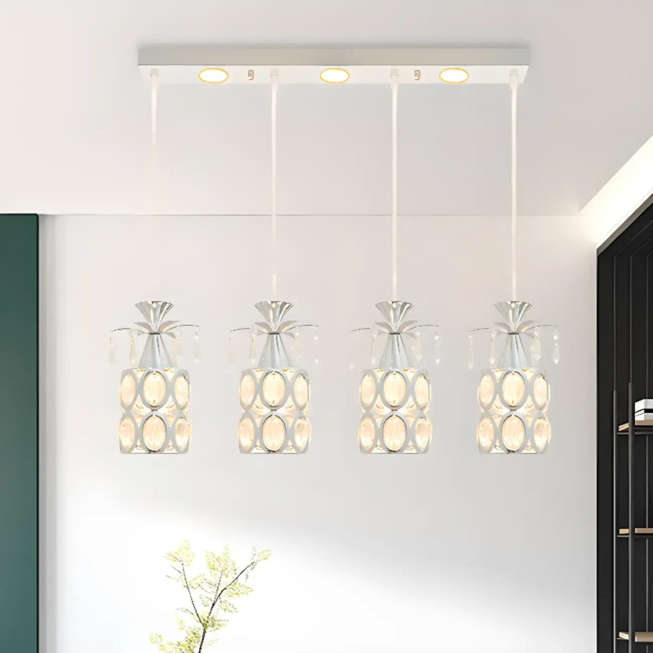 Elegant Cylinder Crystal Kitchen Island Pendant Light with Spotlight