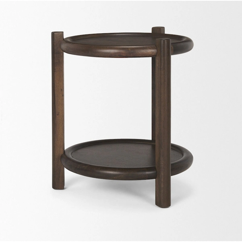 Romi Dark Brown Wood w/ Bottom Shelf Round Accent Table - 23.5L x 23.5W x 26.0H