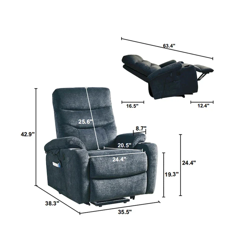 Electric Power Lift Recliner Chair with Massage and Heat – 3 Positions, Side Pockets, Cup Holders, USB Charging