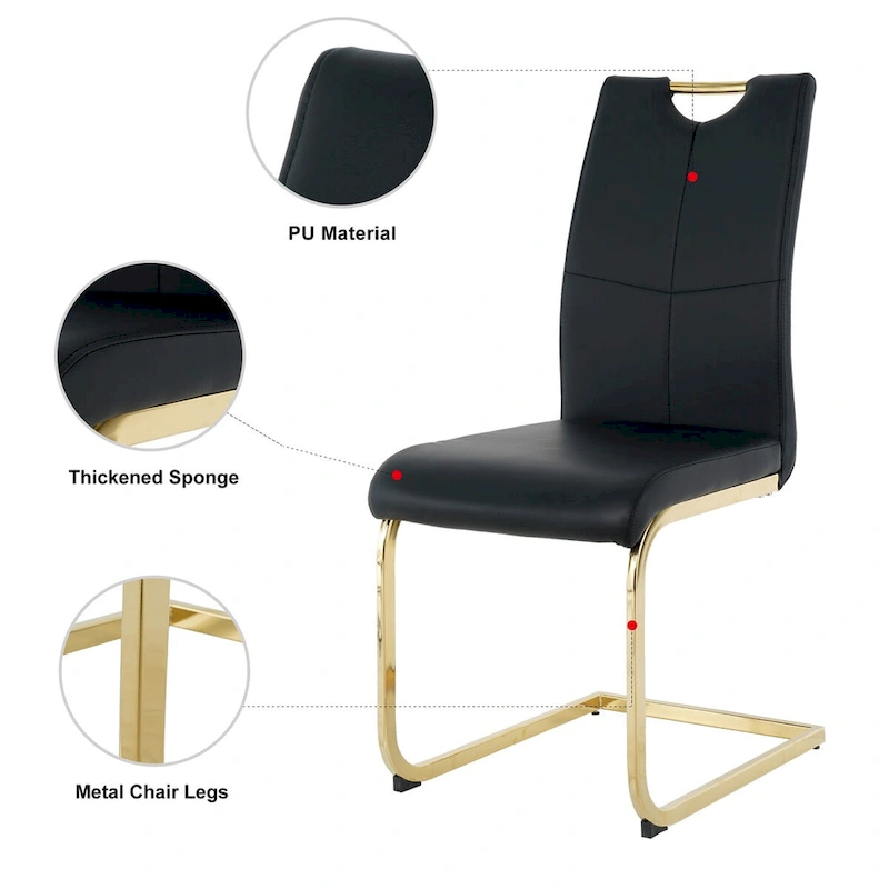Set of 4 Modern Faux Leather Padded Seat Dining Chairs with gold Metal Legs