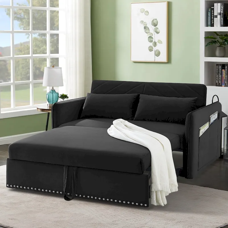 Aukfa 3 in 1 Convertible Sofa Bed Velvet Loveseat Sleeper