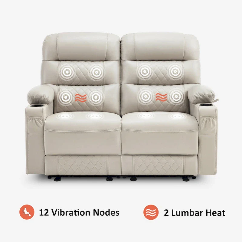 Power Recliner Loveseat, Saddle/Dark Brown/Light Grey, Heat & Massage, Seats 2