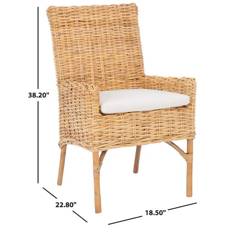 SAFAVIEH Winnifred Coastal Rattan Accent Chair with Cushion - 18.5 W x 22.8 L x 38.2 H - 19Wx23Dx38H