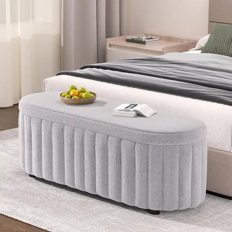 46-Inch Upholstered Storage Bench with Safety Hinge