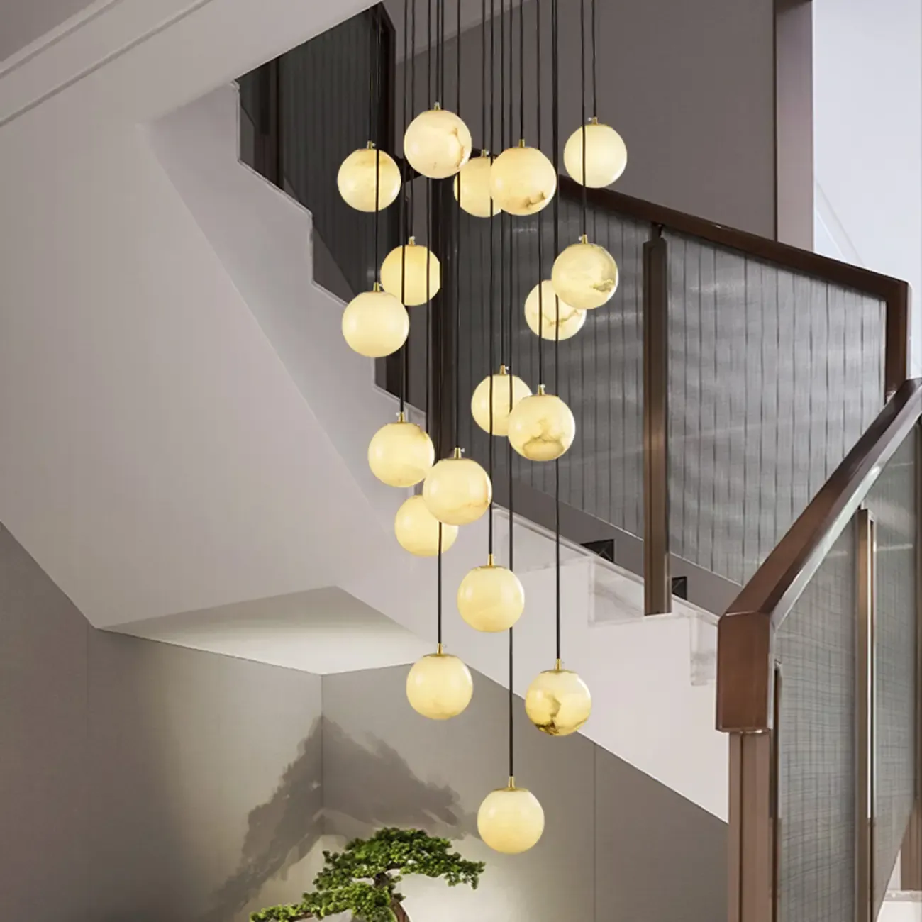 Adjustable Modern Stone Globe Rope Pendant Light