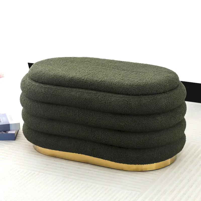 Adeco Storage Bench Velvet Stacked Design Ottoman with Gold Base