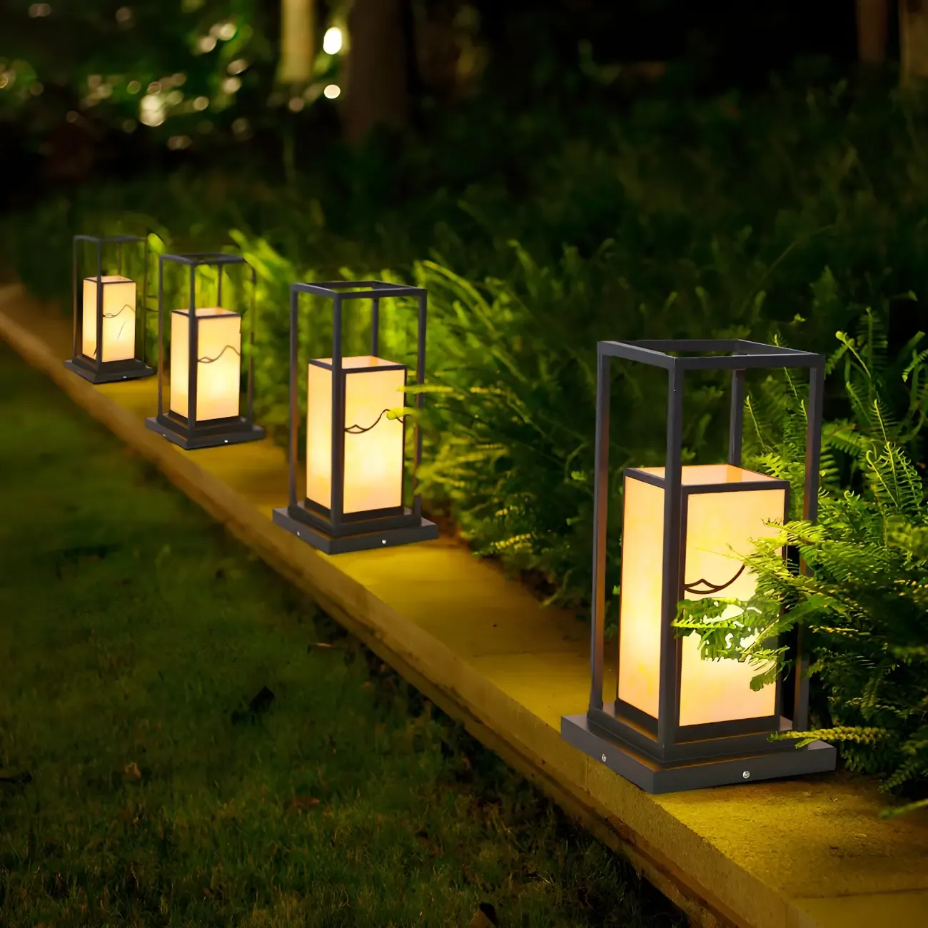 Black Metal Glass Geometric Post Cap Light