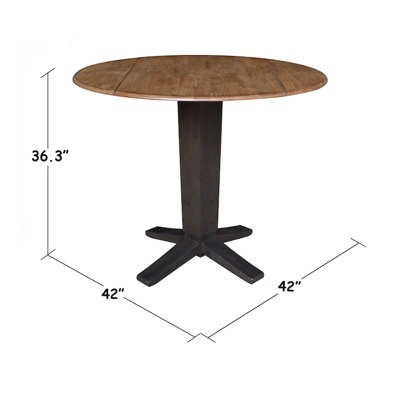 42 in Solid Wood Round Dual Drop Leaf Pedestal Counter Height Dining Table