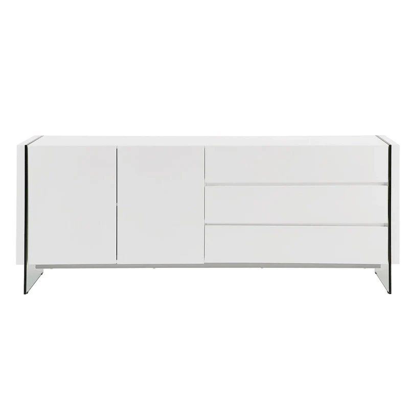 IL VETRO buffet-server in high gloss white lacquer with clear glass.