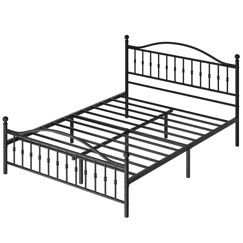 Black Vintage Metal Platform Bed Frame, Queen, 1-Person