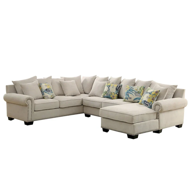 Riti Transitional Beige Fabric Upholstered Nailhead Sectional by Furniture of America