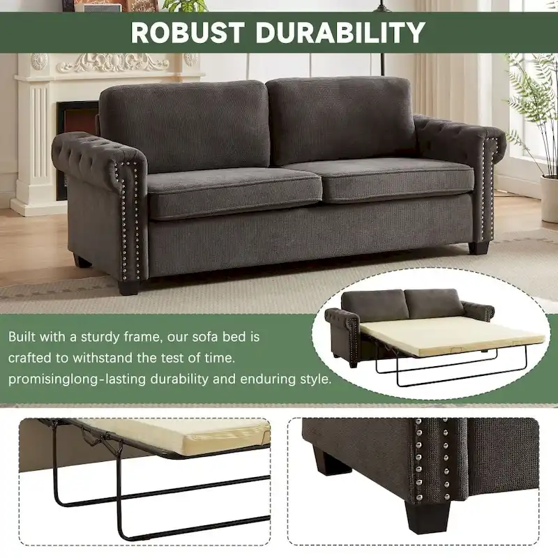 83.8 Convertible 2-in-1 Pullout Polyester Sleeper Sofa Bed