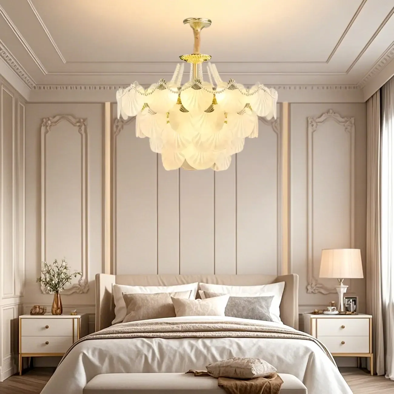 Luxury Modern Tiered Shell Chandelier with Frosted Glass