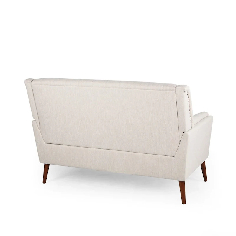 Mid-Century Modern Fabric Settee with Nailhead Trim