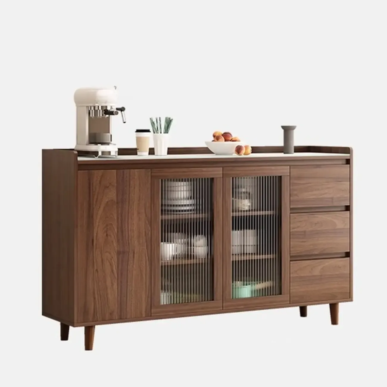 Modern Wood Sideboard with Glass Countertop