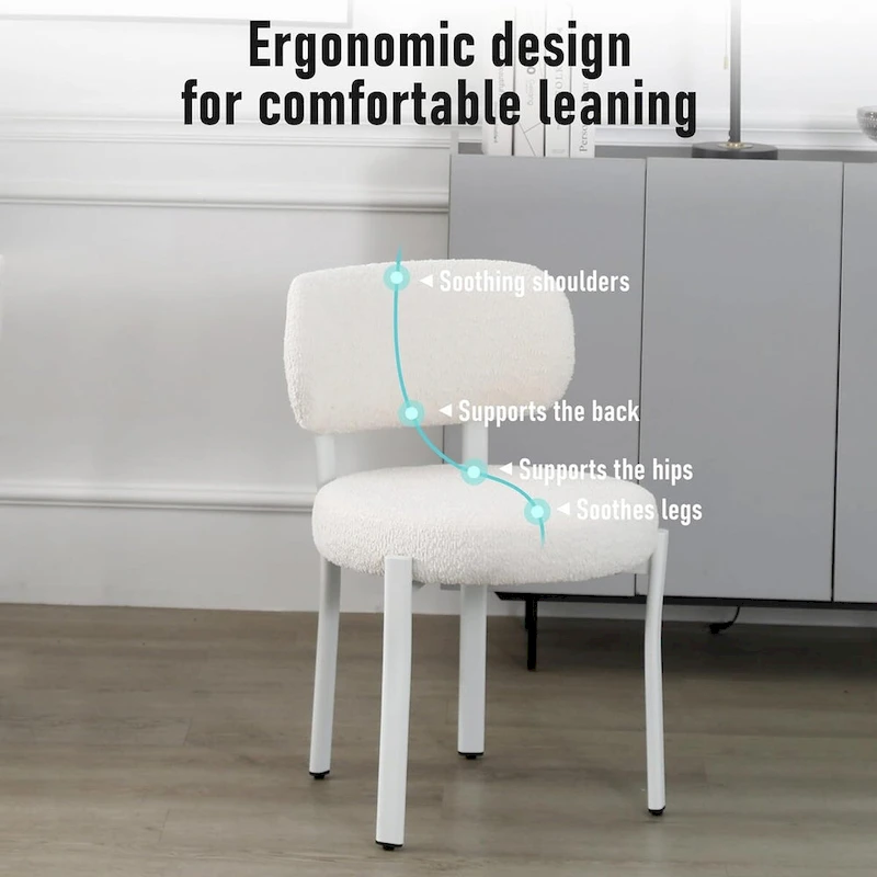 XINMICS Upholstered Modern Boucle Dining Room Chairs with White Metal Legs