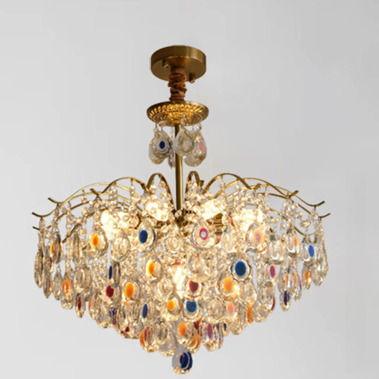 Gold Crystal Chandelier with Beads and Modern Elegant Design