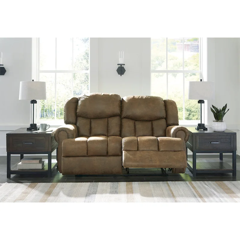 Faux Leather Reclining Loveseat – Brown, Pull-Tab, 2-Seat
