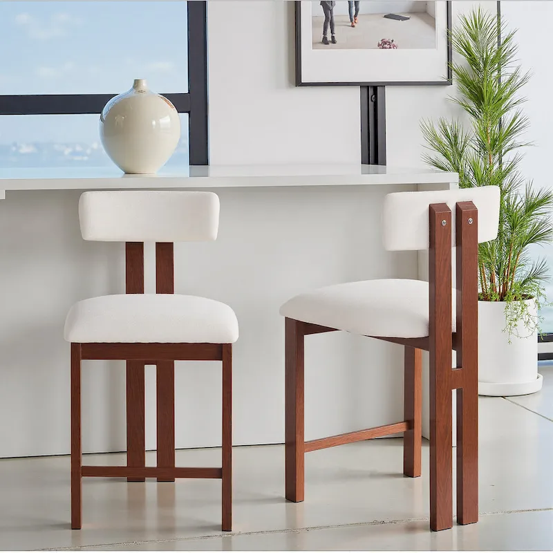 Roomfitters 26.5  Round Upholstered Counter Stools, Set of 2 Low Back Bar Chairs with Black Metal Frame