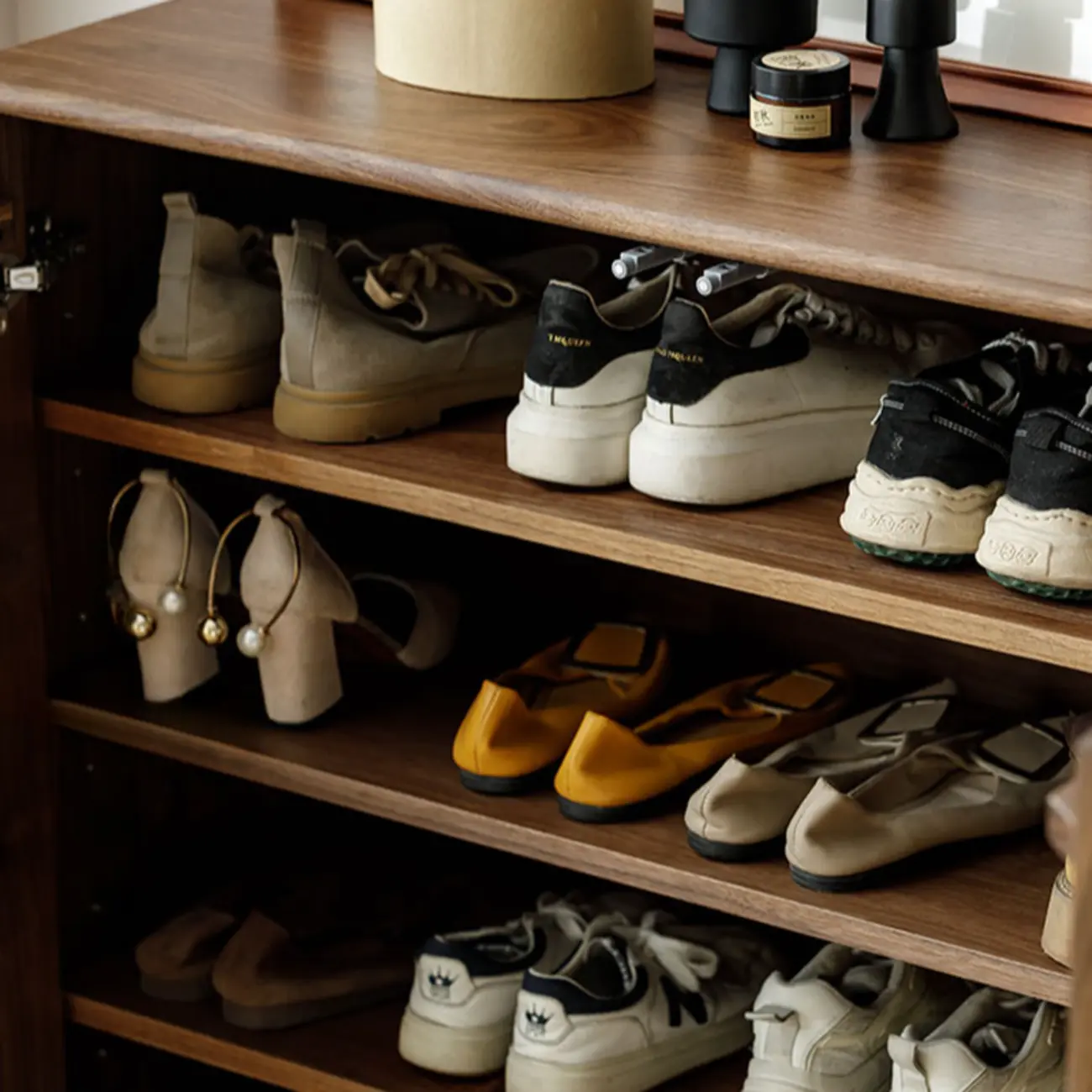 Scandinavian Dark Walnut Solid Wood Shoe Cabinet